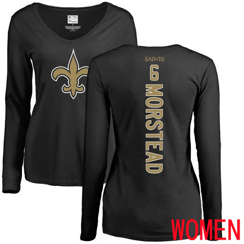 New Orleans Saints Black Women Thomas Morstead Backer Slim Fit NFL Football #6 Long Sleeve T Shirt
